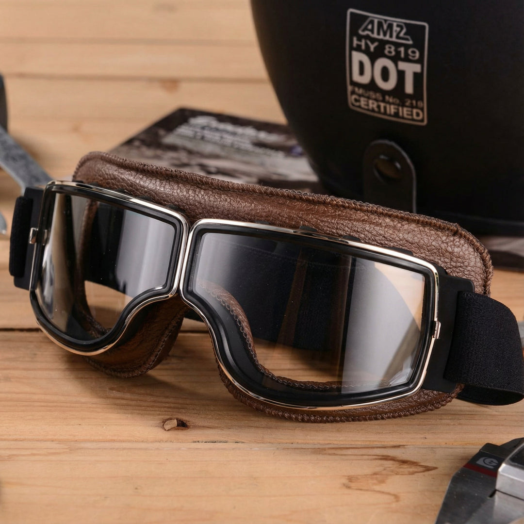 Motorcycle Goggles with Adjustable Frame and Clear Lenses - Image 2