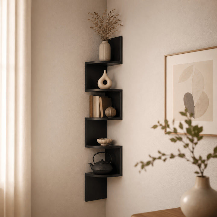Multi-Tiered Corner Wall Shelf With Painted Mdf Wood Finish - Image 4