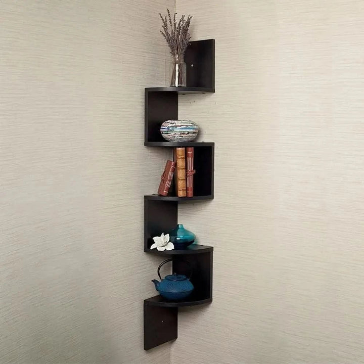 Multi-Tiered Mdf Corner Wall Shelf With Space-Saving Design - Image 2