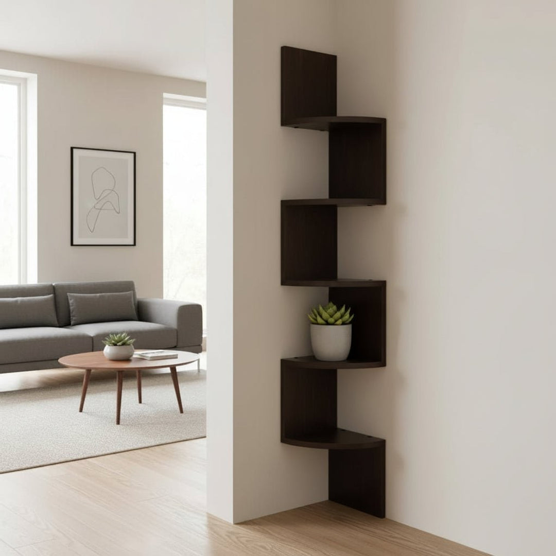 Multi-Tiered Mdf Corner Wall Shelf With Space-Saving Design - Image 1