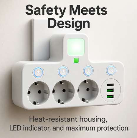 Power Strip With 3 Sockets Overvoltage Protection And Child Safety Lock - Image 6