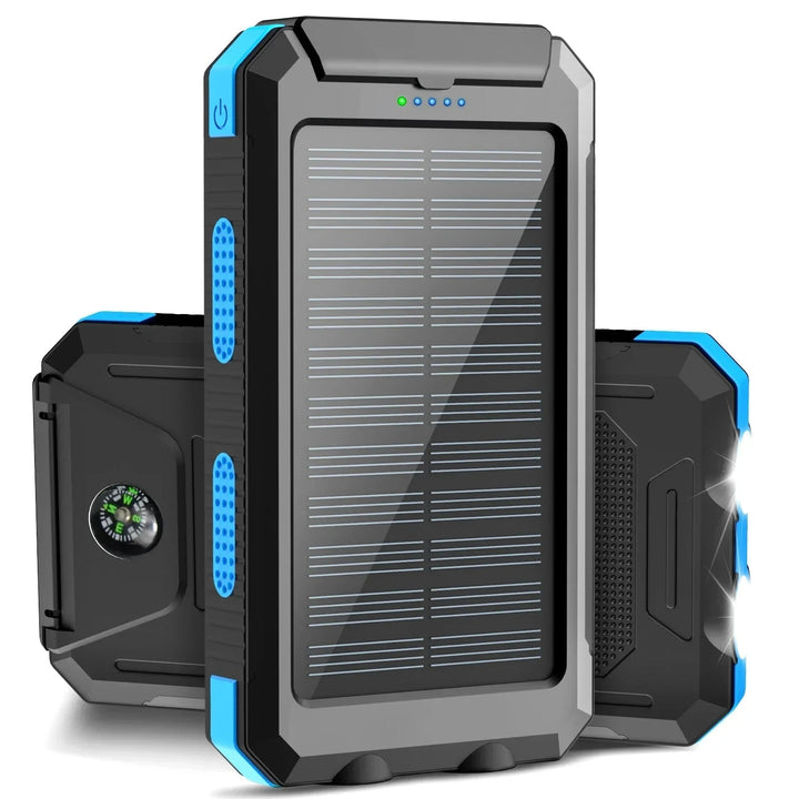 Solar Power Bank With Dual USB Outputs IP67 Waterproof LED Flashlight And Carabiner - Image 2