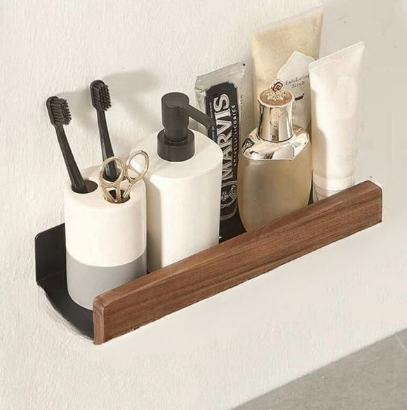 Solid Wood Bathroom Wall Shelf With Self-Adhesive Mounting - Image 9