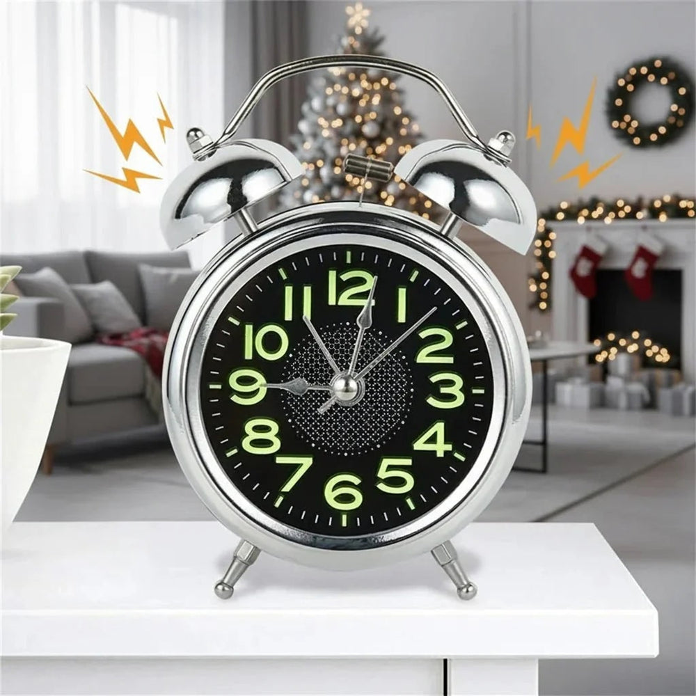 Twin Bell Alarm Clock Retro Silent Quartz With Luminous Dial - Image 1