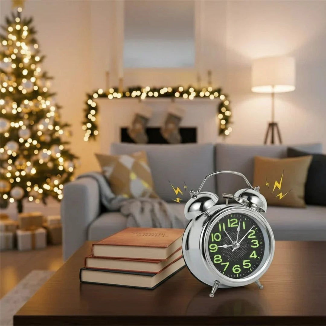 Twin Bell Alarm Clock Retro Silent Quartz With Luminous Dial - Image 2