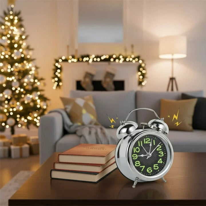 Twin Bell Alarm Clock Retro Silent Quartz With Luminous Dial - Image 2