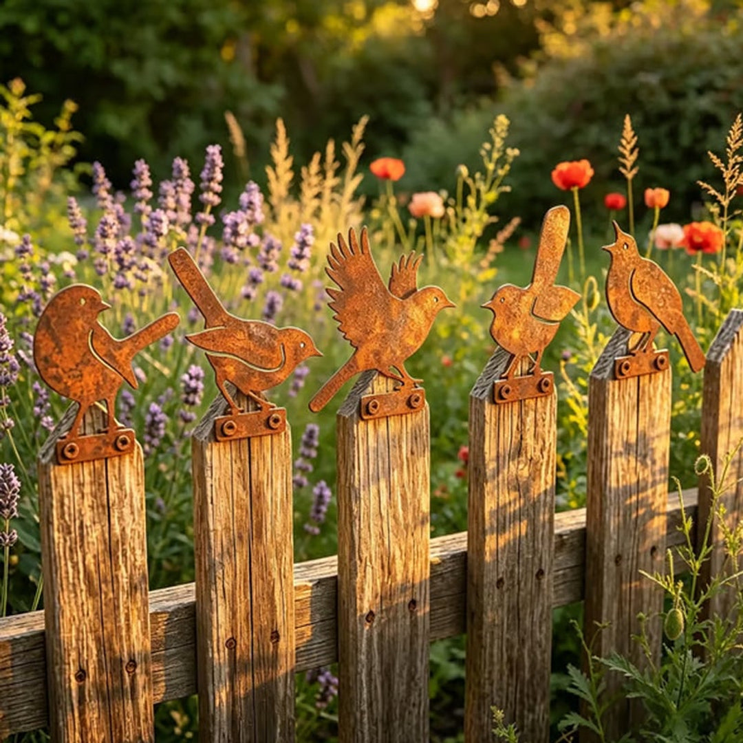 Weathered Corten Steel Bird Silhouettes Set Of 5 Garden Decor - Image 6