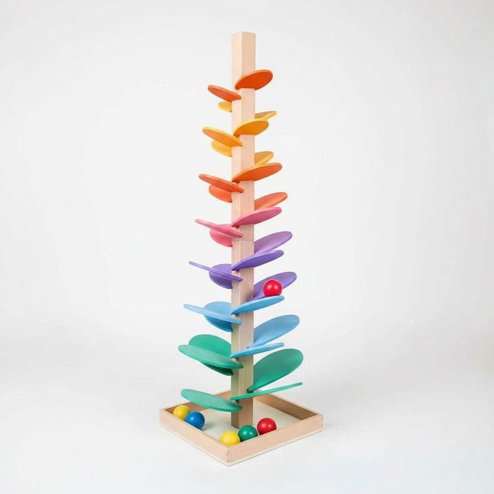 Wooden Ball Drop Tower For Toddlers With Colorful Spiral Design And Natural Wood - Image 9
