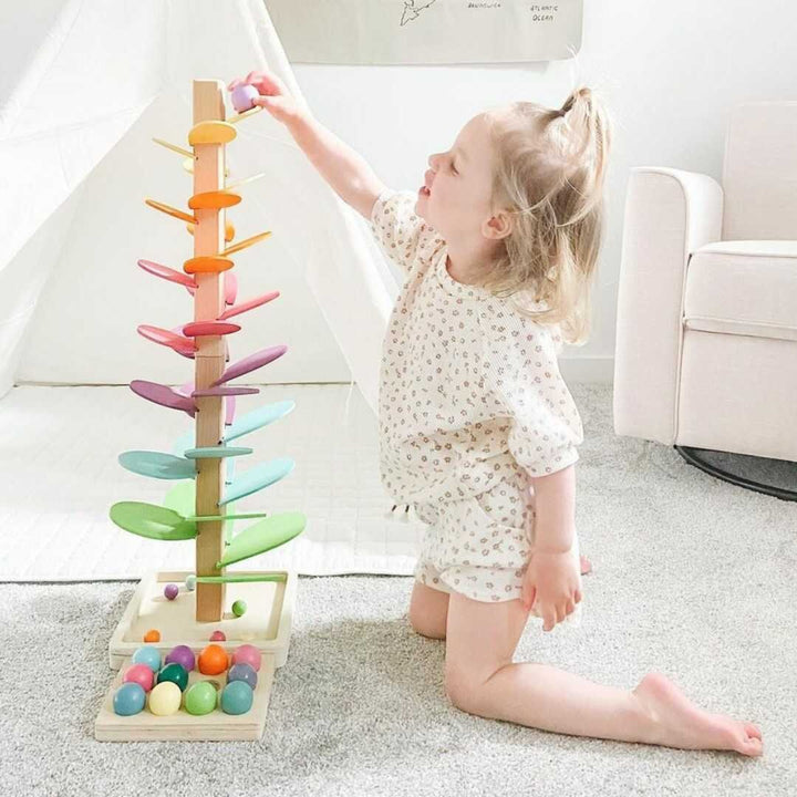 Wooden Ball Drop Tower For Toddlers With Colorful Spiral Design And Natural Wood - Image 4