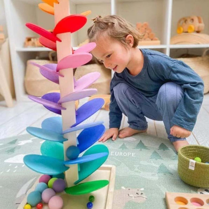 Wooden Ball Drop Tower For Toddlers With Colorful Spiral Design And Natural Wood - Image 5