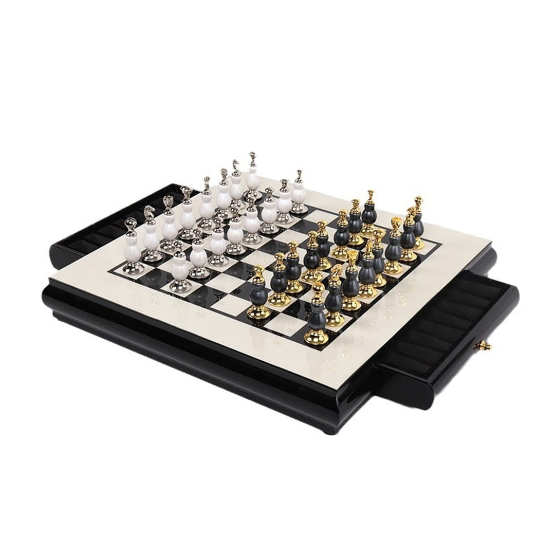 Wooden Chess Set With Zinc Alloy Hand-Painted Pieces - Image 1