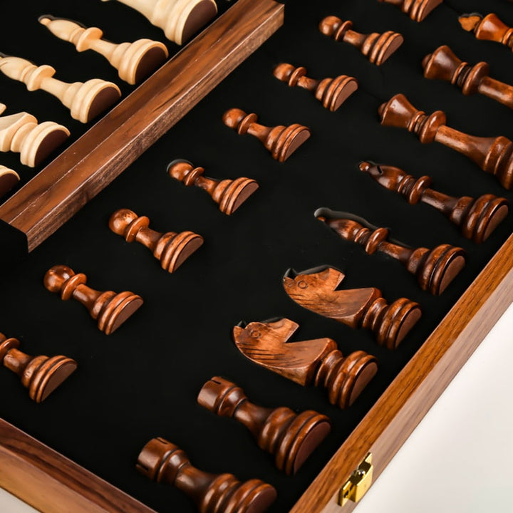 Wooden Folding Chessboard Large Solid Set For Children - Image 2
