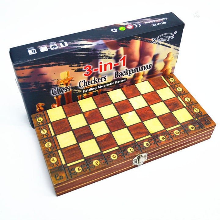 Wooden Magnetic 3 In 1 Chess Set With Folding Board - Image 6