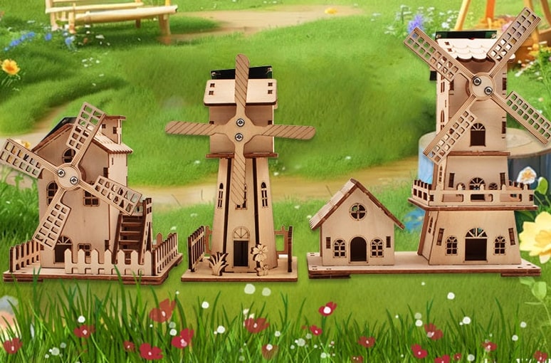 Wooden Windmill Puzzle Kit Solar Powered 3D Diy Educational Toy - Image 20