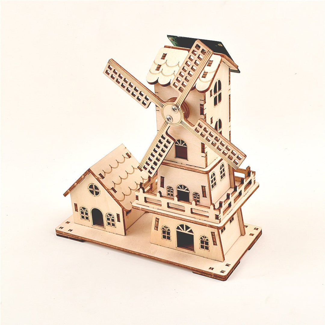 Wooden Windmill Puzzle Kit Solar Powered 3D Diy Educational Toy - Image 9