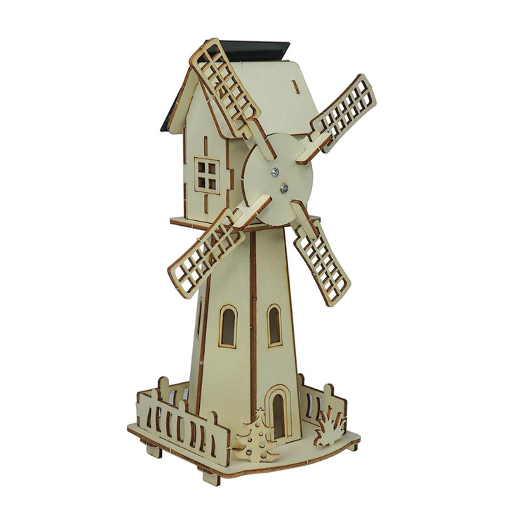 Wooden Windmill Puzzle Kit Solar Powered 3D Diy Educational Toy - Image 1
