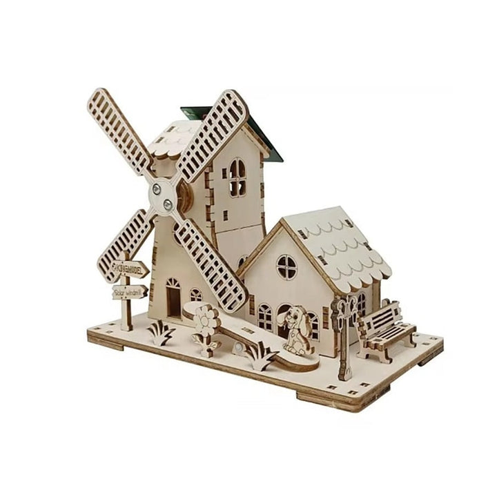 Wooden Windmill Puzzle Kit Solar Powered 3D Diy Educational Toy - Image 10