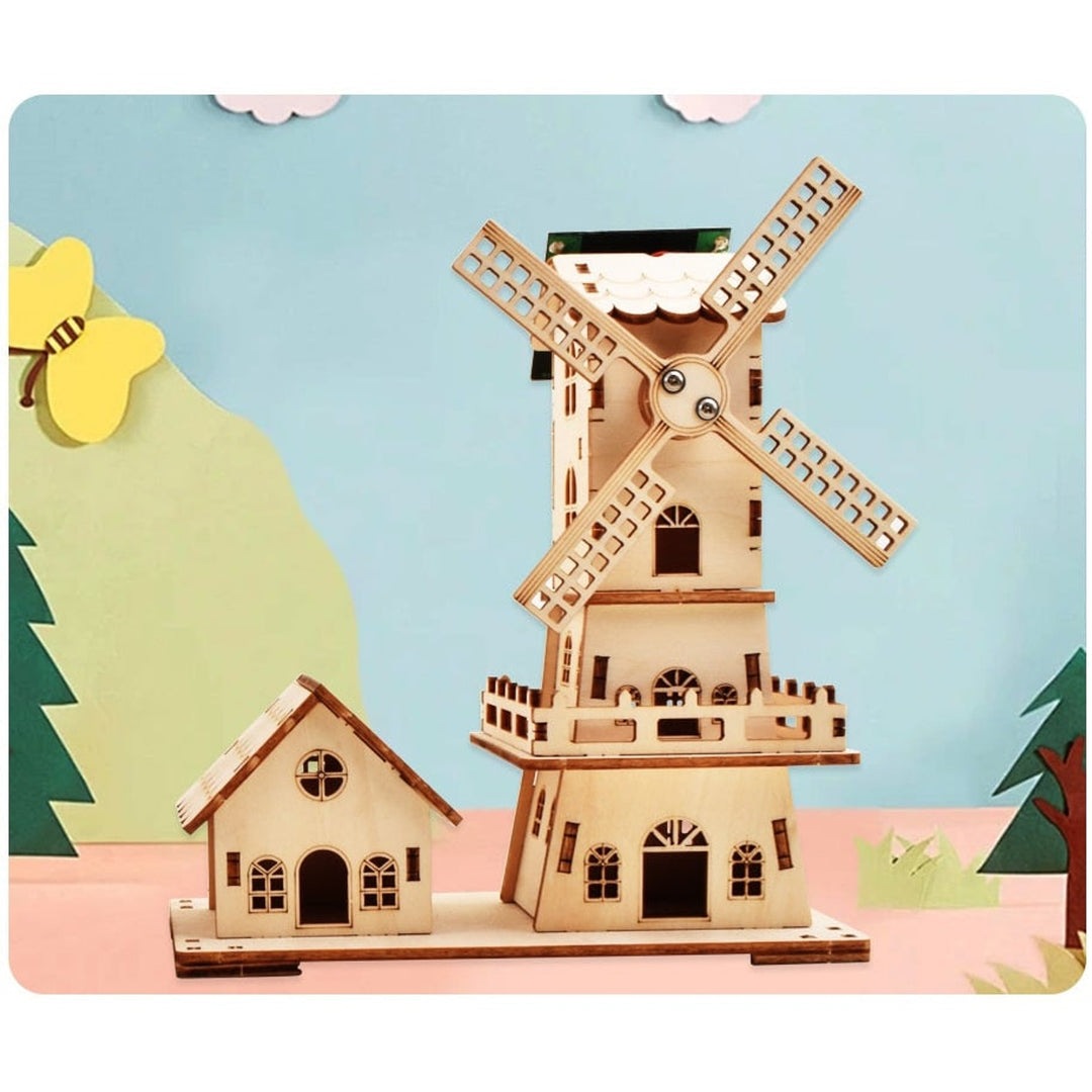 Wooden Windmill Puzzle Kit Solar Powered 3D Diy Educational Toy - Image 4