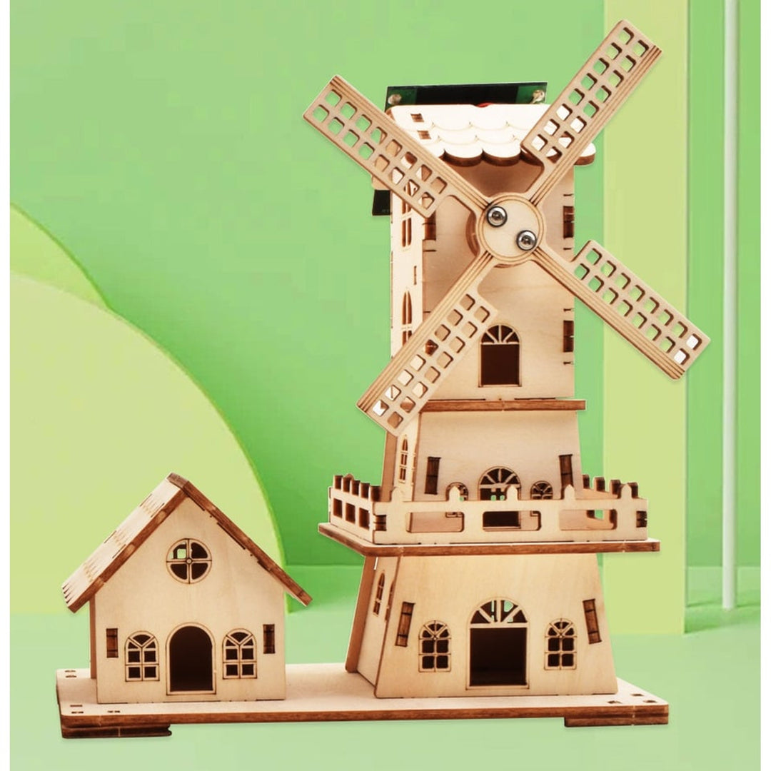 Wooden Windmill Puzzle Kit Solar Powered 3D Diy Educational Toy - Image 3